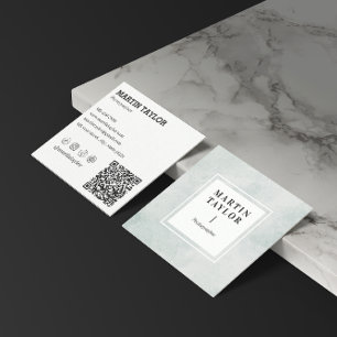 Tarjeta De Visita Cuadrada Red social de QR cuadrado minimalista