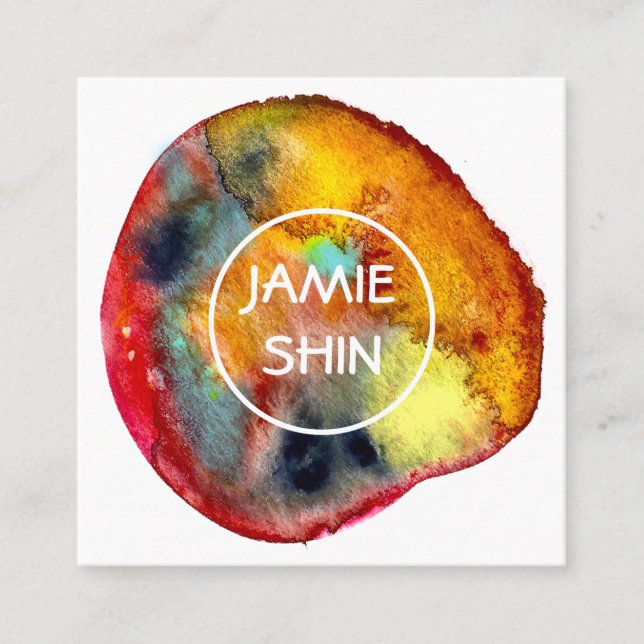 Tarjeta De Visita Cuadrada Red Watercolor Blob texturizado marina (Anverso)