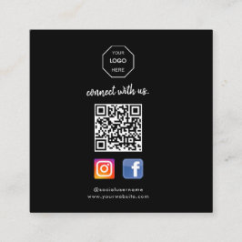 Tarjeta De Visita Cuadrada Redes sociales | Contáctanos | QR Code Black Busin