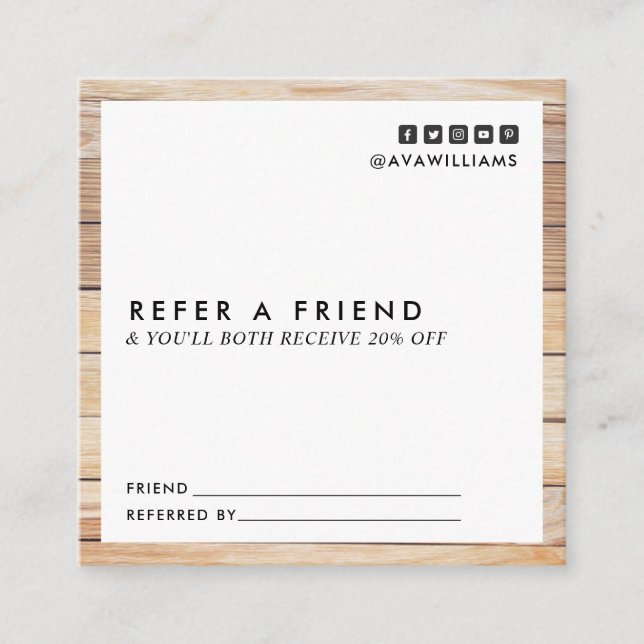 Tarjeta De Visita Cuadrada Referencia de diseño moderno de madera lujosa (Anverso)