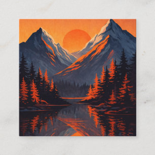 Tarjeta De Visita Cuadrada Reflejo de la puesta de sol en la montaña Cielo na
