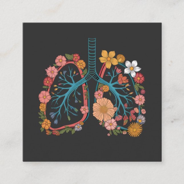 Tarjeta De Visita Cuadrada Regalo de Ilustracion de vectores de pulmones flor (Anverso)