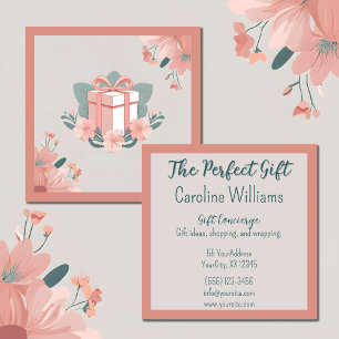 Tarjeta De Visita Cuadrada Regalo envuelto de flores verde rosa