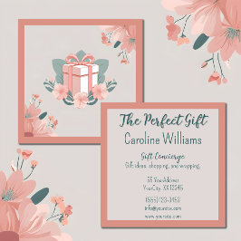 Tarjeta De Visita Cuadrada Regalo envuelto en floral rosa verde
