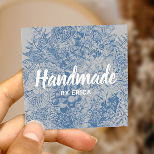 Tarjeta De Visita Cuadrada Regalo hecho a mano Vintage Blue Floral Elegante