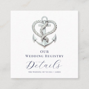 Tarjeta De Visita Cuadrada Registro de Boda Ancla de Cuerda Corazón Náutico Q