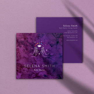 Tarjeta De Visita Cuadrada Reiki Business Card Square design con Chakras