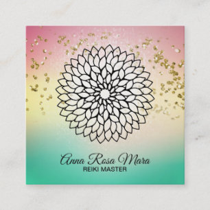 Tarjeta De Visita Cuadrada *~* Reiki Energy Healer Mandala Masaje Yoga