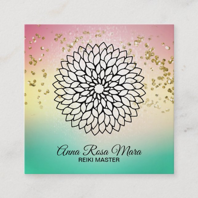 Tarjeta De Visita Cuadrada *~* Reiki Energy Healer Mandala Masaje Yoga (Anverso)