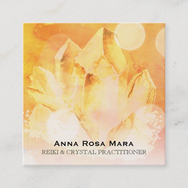 Tarjeta De Visita Cuadrada *~* Reiki Healer Yoga Citrine Crystal Masaje (Anverso)