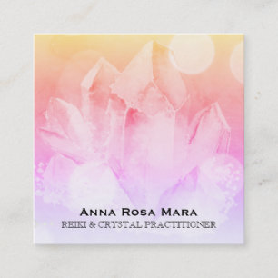 Tarjeta De Visita Cuadrada *~* Reiki Healer Yoga Ombre Rosa Quarts Crystal