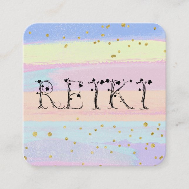 Tarjeta De Visita Cuadrada *~* REIKI Ivy Typography Pastel Gold Purpurina (Anverso)