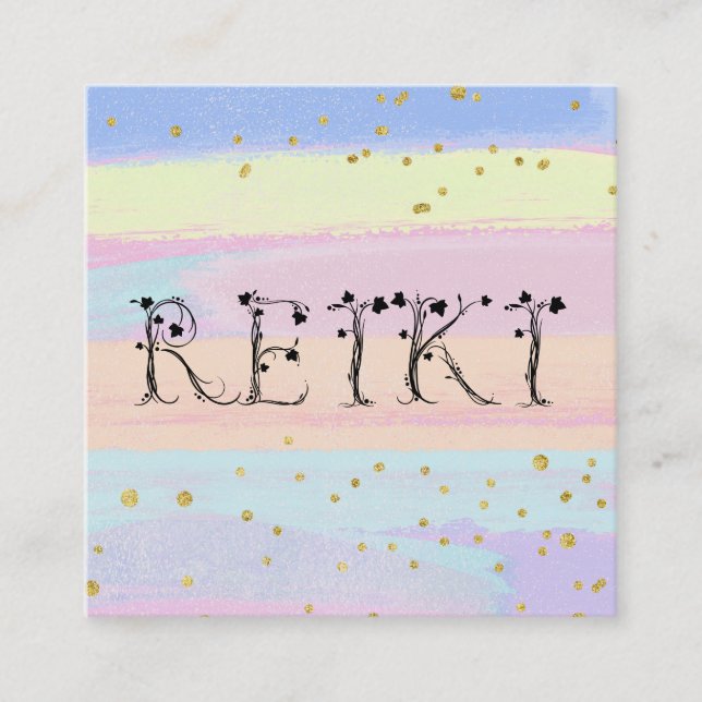 Tarjeta De Visita Cuadrada *~* REIKI Ivy Typography Pastel Stripes Purpurina (Anverso)