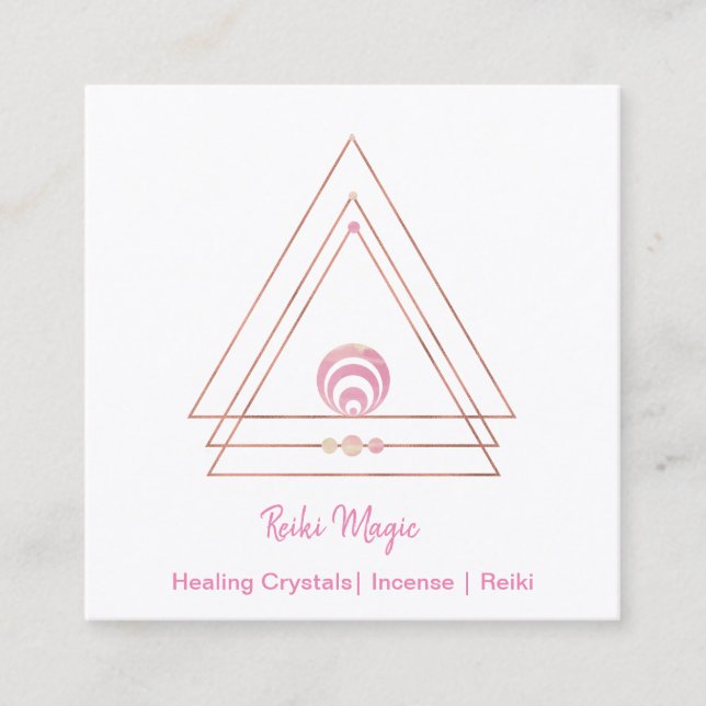 Tarjeta De Visita Cuadrada Reiki Magic Pink and Rosa Gold (Anverso)