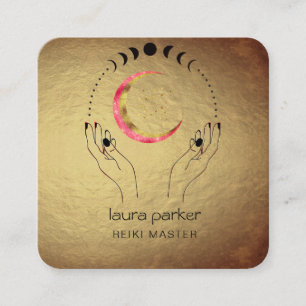 Tarjeta De Visita Cuadrada Reiki Yoga Manos Curativas Fases de Luna Creciente