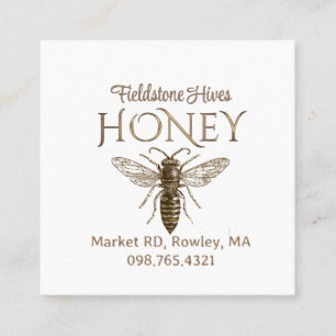 Tarjeta De Visita Cuadrada Reina Abeja Vintage Blanca o Miel Kraft
