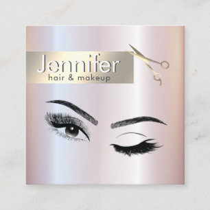 Tarjeta De Visita Cuadrada Relieve metalizado brillante profesional maquillaj