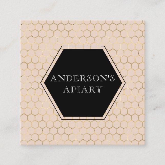 Tarjeta De Visita Cuadrada Relieve metalizado de honeycomb faux gold apix (Anverso)