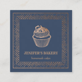 Tarjeta De Visita Cuadrada Relieve metalizado de oro rosa moderno pastelería 