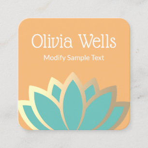 Tarjeta De Visita Cuadrada Relieve metalizado dorado Faux moderno Lotus Flowe
