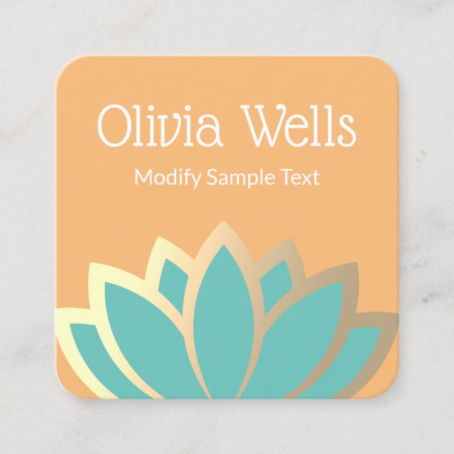 Tarjeta De Visita Cuadrada Relieve metalizado dorado Faux moderno Lotus Flowe (Anverso)