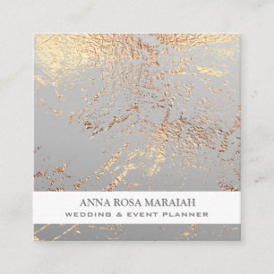 Tarjeta De Visita Cuadrada *~* Relieve metalizado dorado GRIS Boda Elegante 
