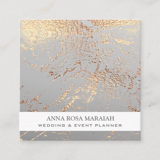 Tarjeta De Visita Cuadrada *~* Relieve metalizado dorado GRIS Boda Elegante  (Anverso)