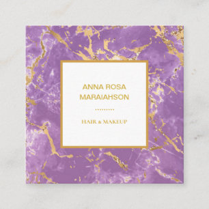 Tarjeta De Visita Cuadrada *~* Relieve metalizado dorado Lavender Marble Mode