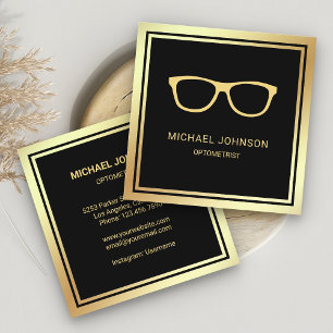 Tarjeta De Visita Cuadrada Relieve metalizado dorado negro Anteojos Médica of