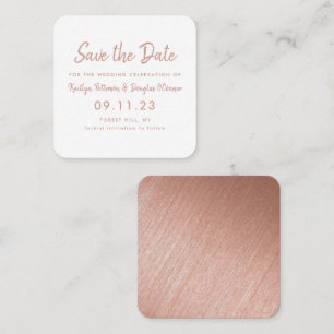 Tarjeta De Visita Cuadrada Relieve metalizado dorado Rosa y guión Guardar la 