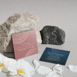 Tarjeta De Visita Cuadrada Relieve metalizado dorado rosado Mandala