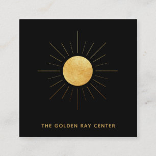 Tarjeta De Visita Cuadrada *~* Relieve metalizado dorado Sol + Golden Rays Ce