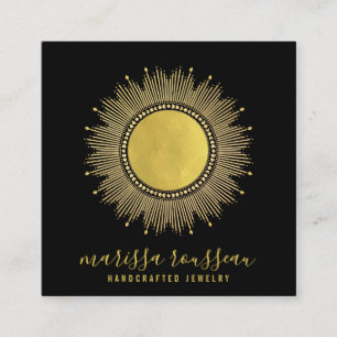 Tarjeta De Visita Cuadrada Relieve metalizado dorado Sun Faux Mandala Diseñad