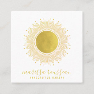 Tarjeta De Visita Cuadrada Relieve metalizado dorado Sun Faux Mandala Diseñad