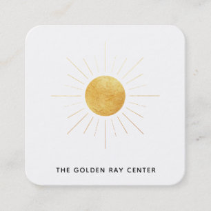 Tarjeta De Visita Cuadrada *~* Relieve metalizado dorado Sun y Golden Rays Ce