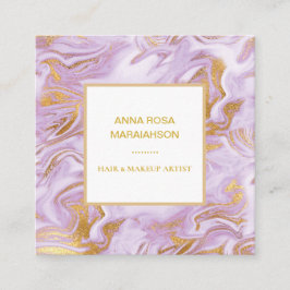 Tarjeta De Visita Cuadrada *~* Relieve metalizado dorado venas Lavanda Mármol