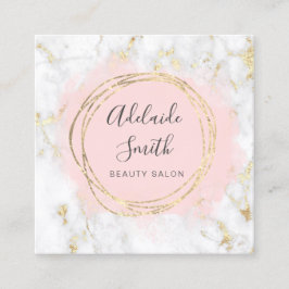 Tarjeta De Visita Cuadrada RELIEVE METALIZADO FAUX color de agua rosada círcu