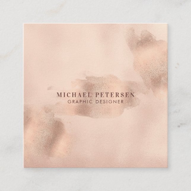 Tarjeta De Visita Cuadrada Relieve metalizado Faux Rosa Gold Copper | Diseñad (Anverso)