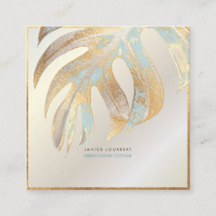 Tarjeta De Visita Cuadrada RELIEVE METALIZADO PixDezines MONSTERA, DUO TONE F