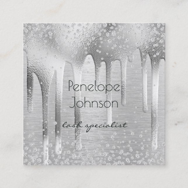 Tarjeta De Visita Cuadrada Relieve metalizado plateado de artistas de maquill (Anverso)