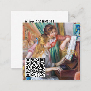 Tarjeta De Visita Cuadrada Renoir - Jóvenes Chicas en el piano - Código QR