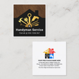 Tarjeta De Visita Cuadrada Renovación del edificio de herramientas Gold Handy
