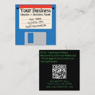 Tarjeta De Visita Cuadrada Reparación de Computadoras con Disquetes Retro Exc