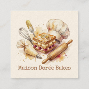 Tarjeta De Visita Cuadrada Repostería Chef Pastelería Moderna Utensilios de R