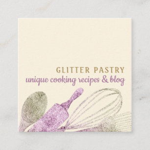 Tarjeta De Visita Cuadrada Repostería de cocina de rosa polvoriento dorado co