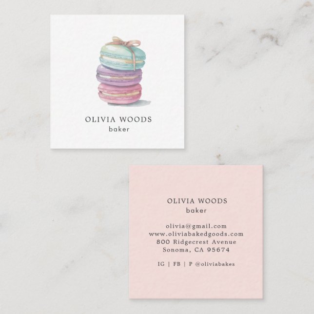 Tarjeta De Visita Cuadrada Repostero de Postre Macarón Pintado (Anverso / Reverso)