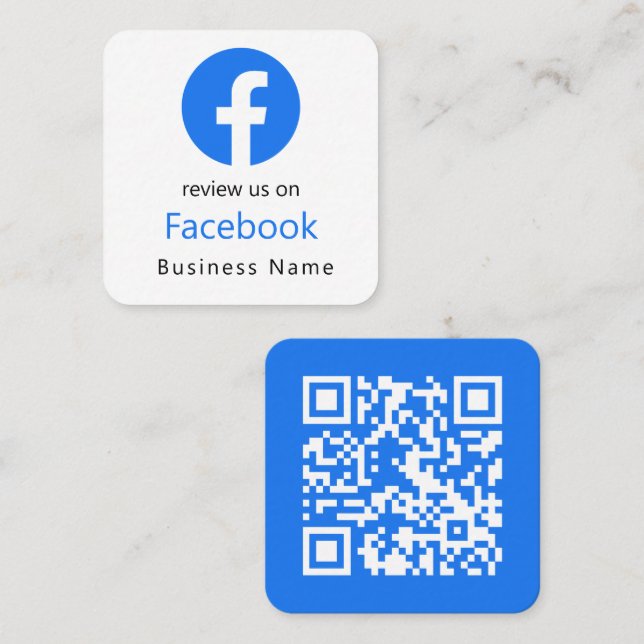Tarjeta De Visita Cuadrada Reseñas de Facebook | Negocio Código QR Blanco mín (Anverso / Reverso)