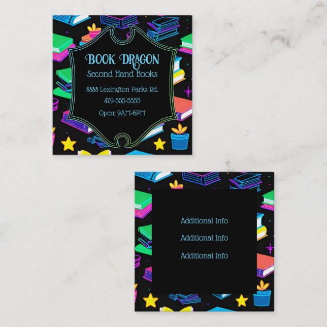 Tarjeta De Visita Cuadrada Reservar La Librería (Anverso / Reverso)