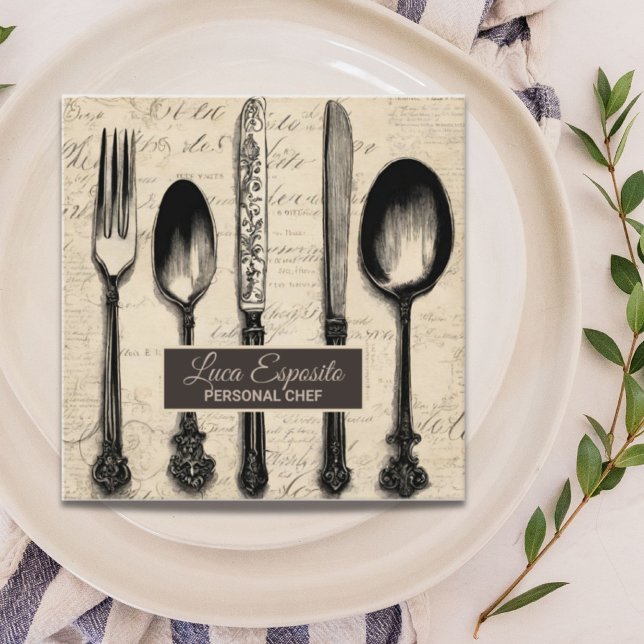 Tarjeta De Visita Cuadrada Restaurante Cutlery Caterer Personal Chef (Subido por el creador)