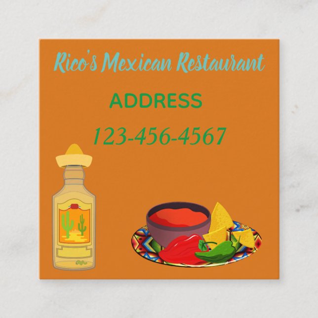 Tarjeta De Visita Cuadrada Restaurante mexicano (Anverso)